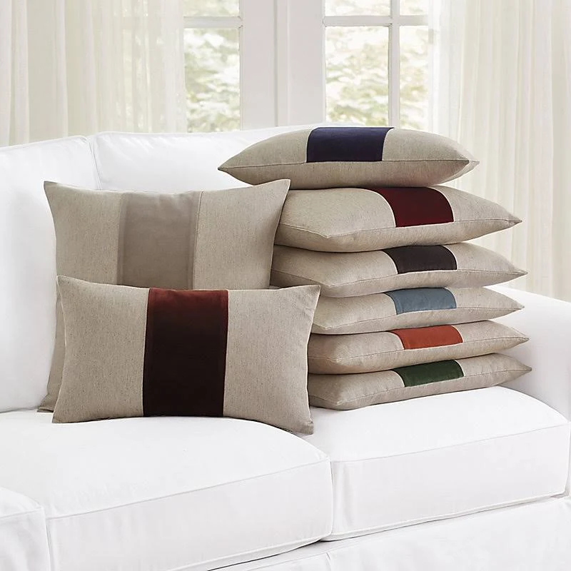 Velvet Colorblock Linen Pillow Natural/Oasis 12x22 x 20x22 - Ballard Designs