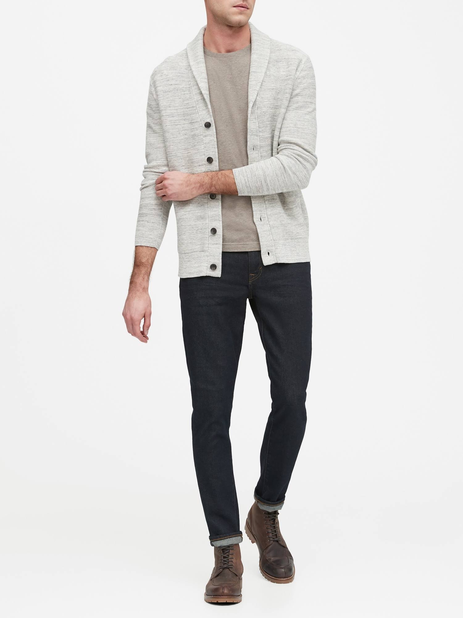Banana Republic Men's Cotton Shawl-Collar Cardigan Sweater Charcoal Gray Size L