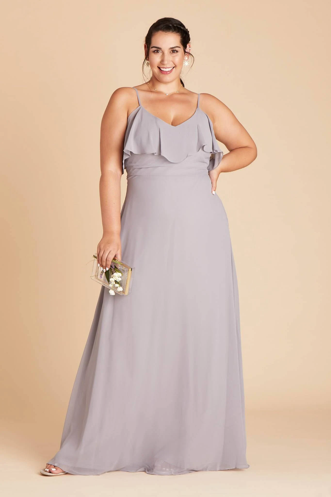 Birdy Grey Jane Plus Size Convertible Chiffon Bridesmaid Dress in Silver 3X / Silver