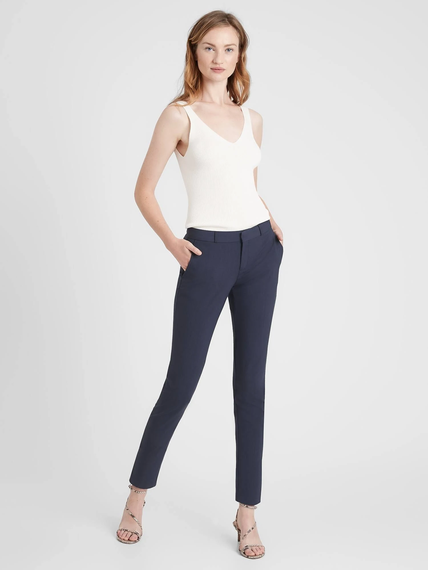 Banana Republic Women's Ryan Slim Straight-Fit Washable Italian Wool-Blend Pant Navy Size 10 Regular
