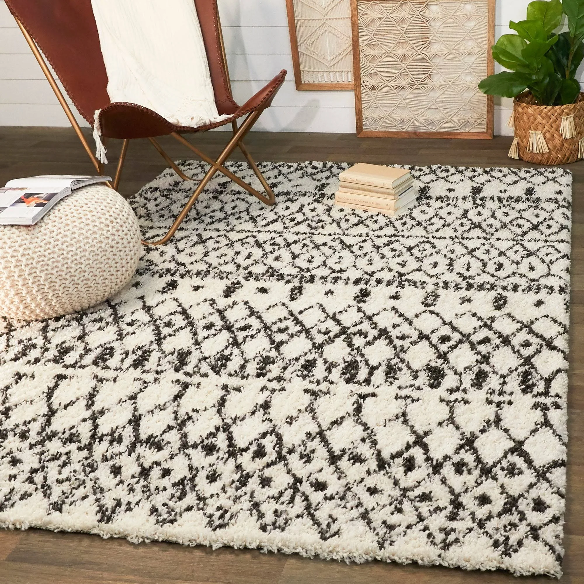 Balta Dominic Cream/Charcoal 5 ft. x 7 ft. Moroccan Shag Area Rug