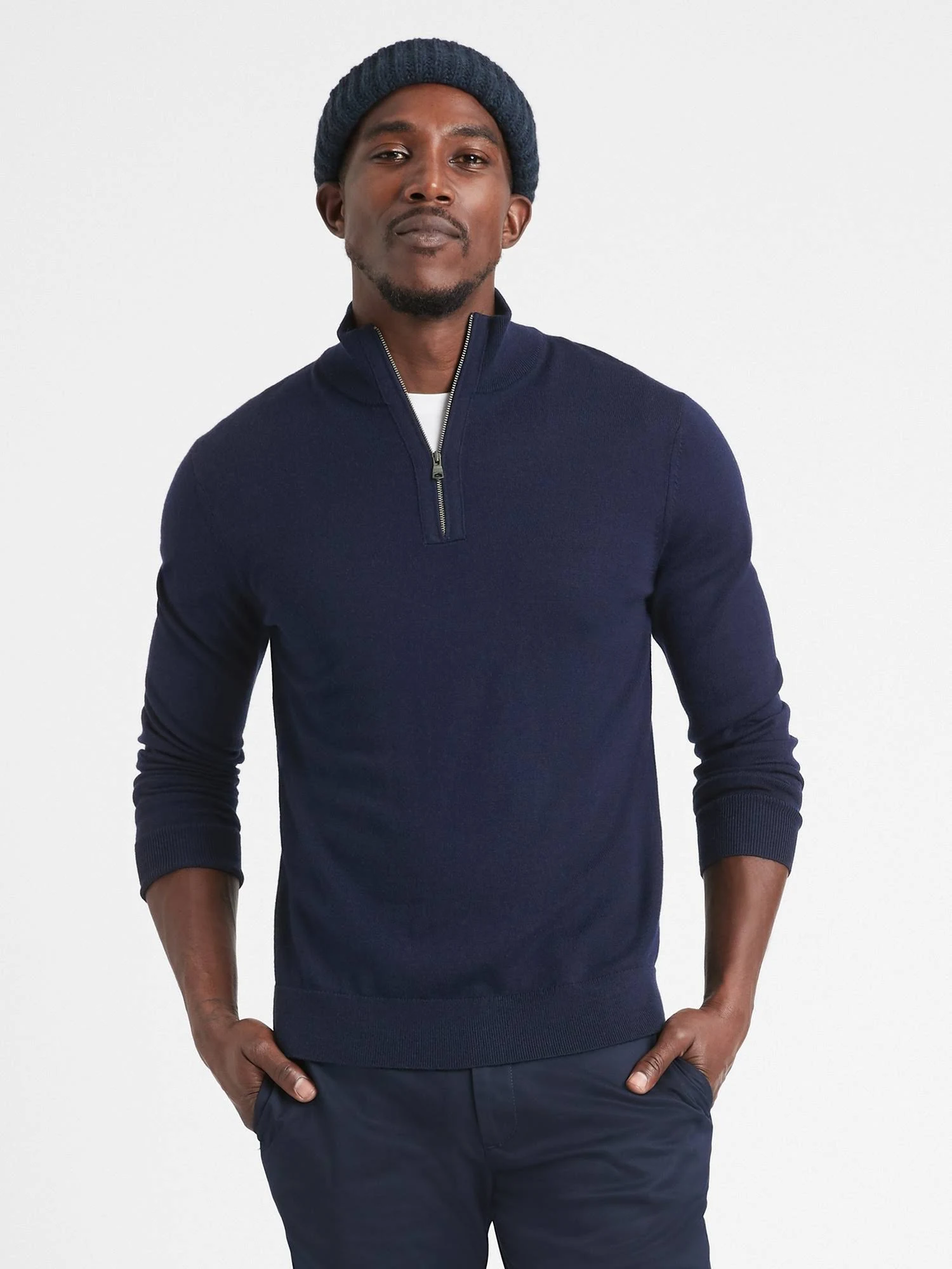 Banana Republic Men's Merino Half-Zip Sweater Navy Size XL