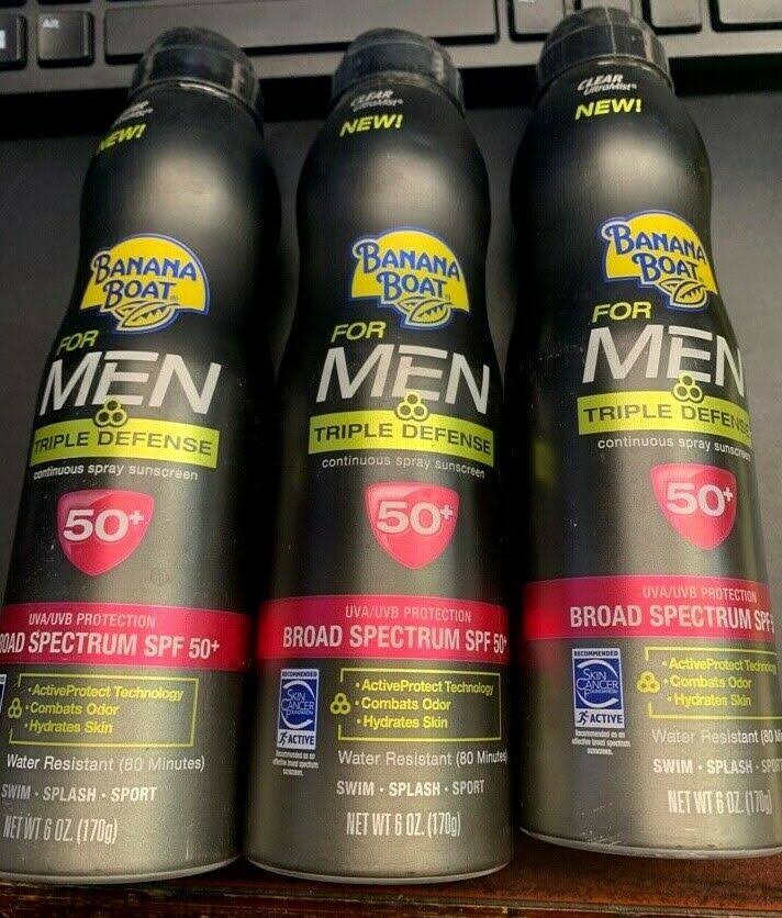 Banana Boat For Men Sunscreen, Triple Defense, Broad Spectrum SPF 50+, Continuous Spray - 6 oz