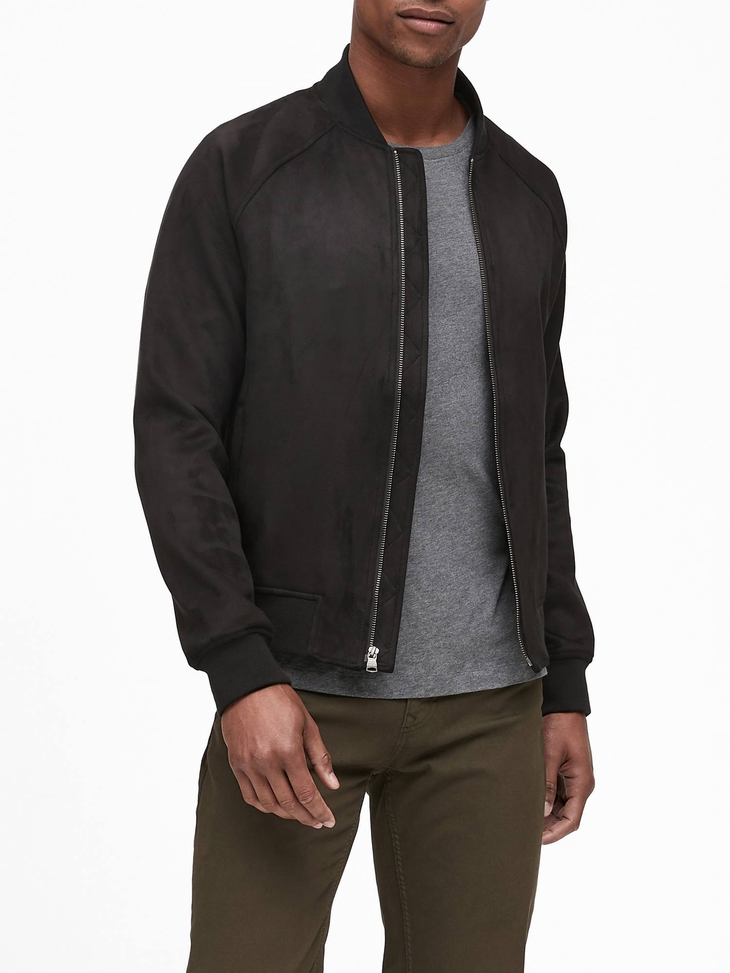 Banana Republic Men's Vegan Suede Bomber Jacket Black Size M