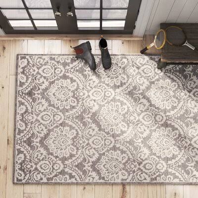 Amaris Damask Handwoven Wool Blue/Ivory Area Rug Birch Lane Rug Size: Rectangular 5& x 8&