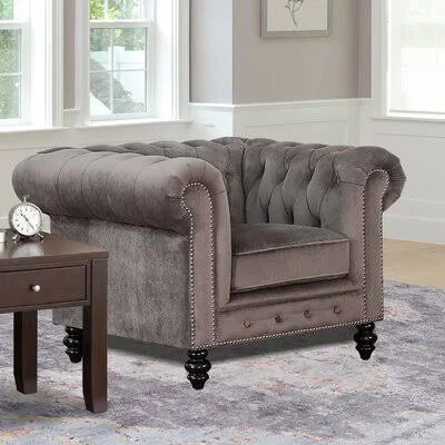 Mistana Brooklyn Chesterfield Chair Upholstery: Smoke Grey Velvet