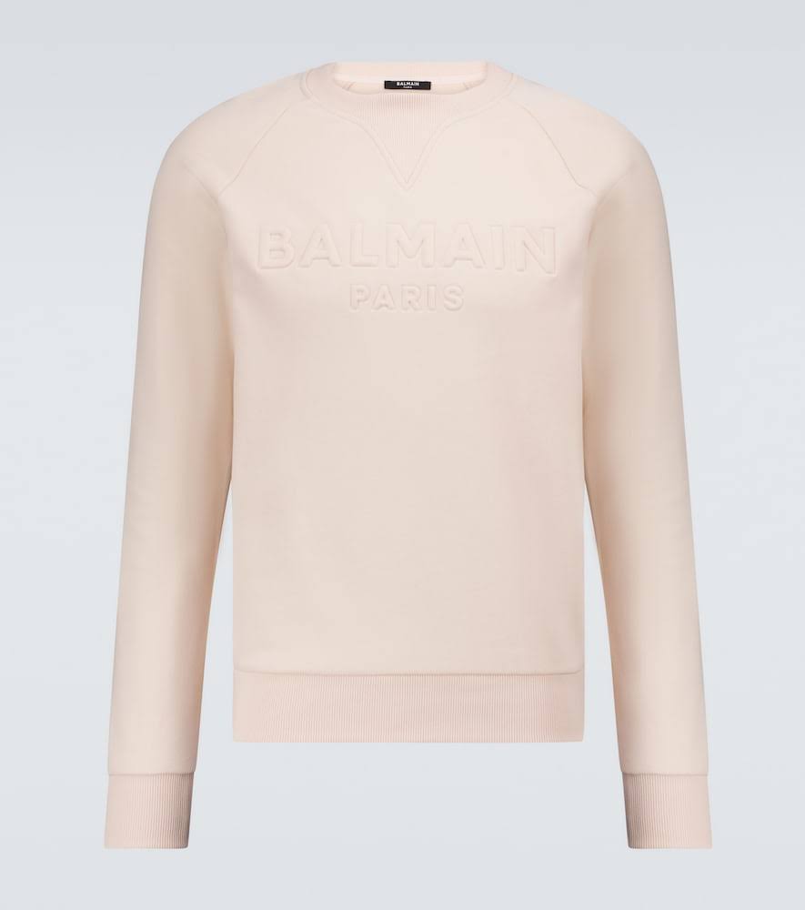 Balmain Men, Logo Embossed Cotton Sweatshirt, Beige, XXL, Clothing