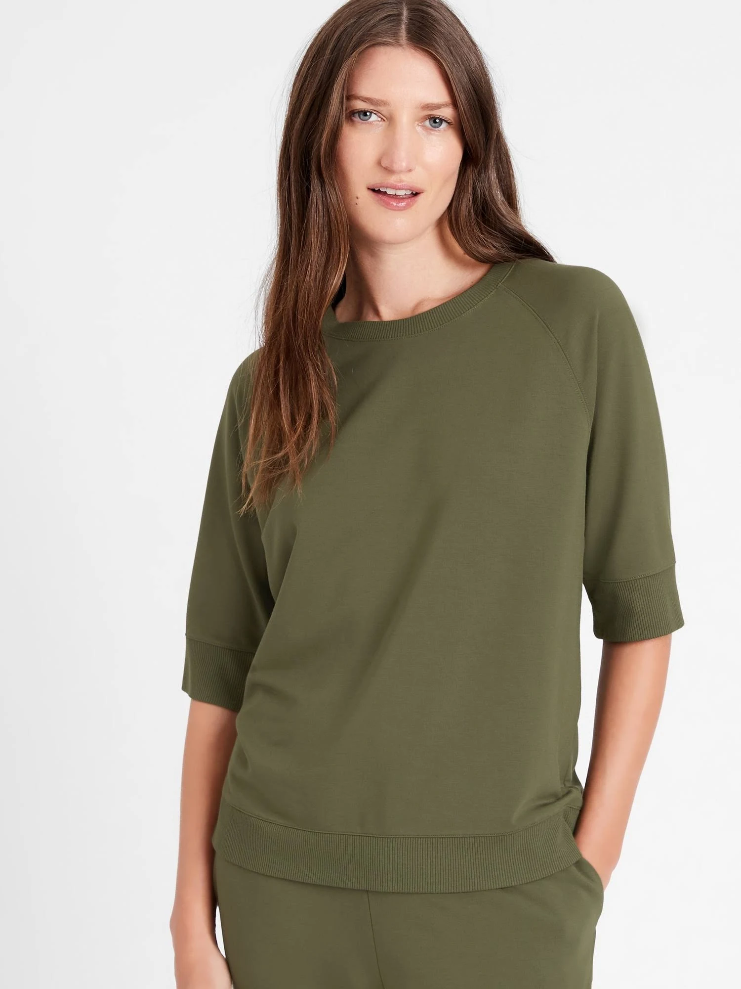 Banana Republic Women's Baby Terry Short-Sleeve Sweatshirt Snooker Green Size Xxs