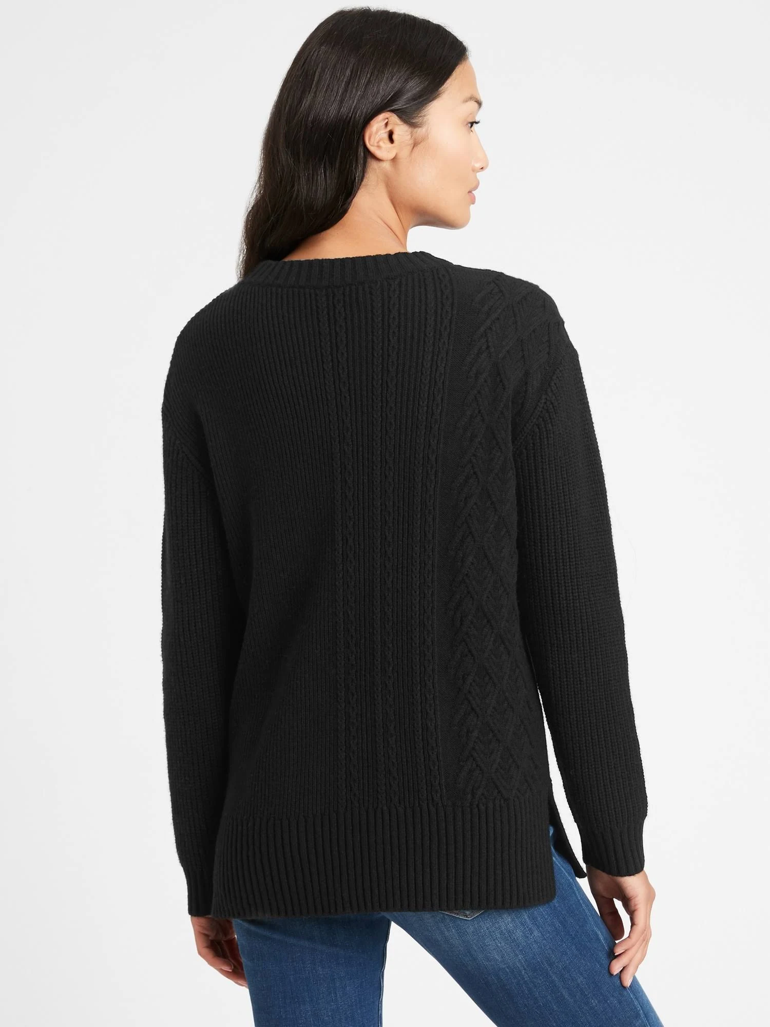 Banana Republic Women's Cable-Knit Sweater Tunic Black Size Xs
