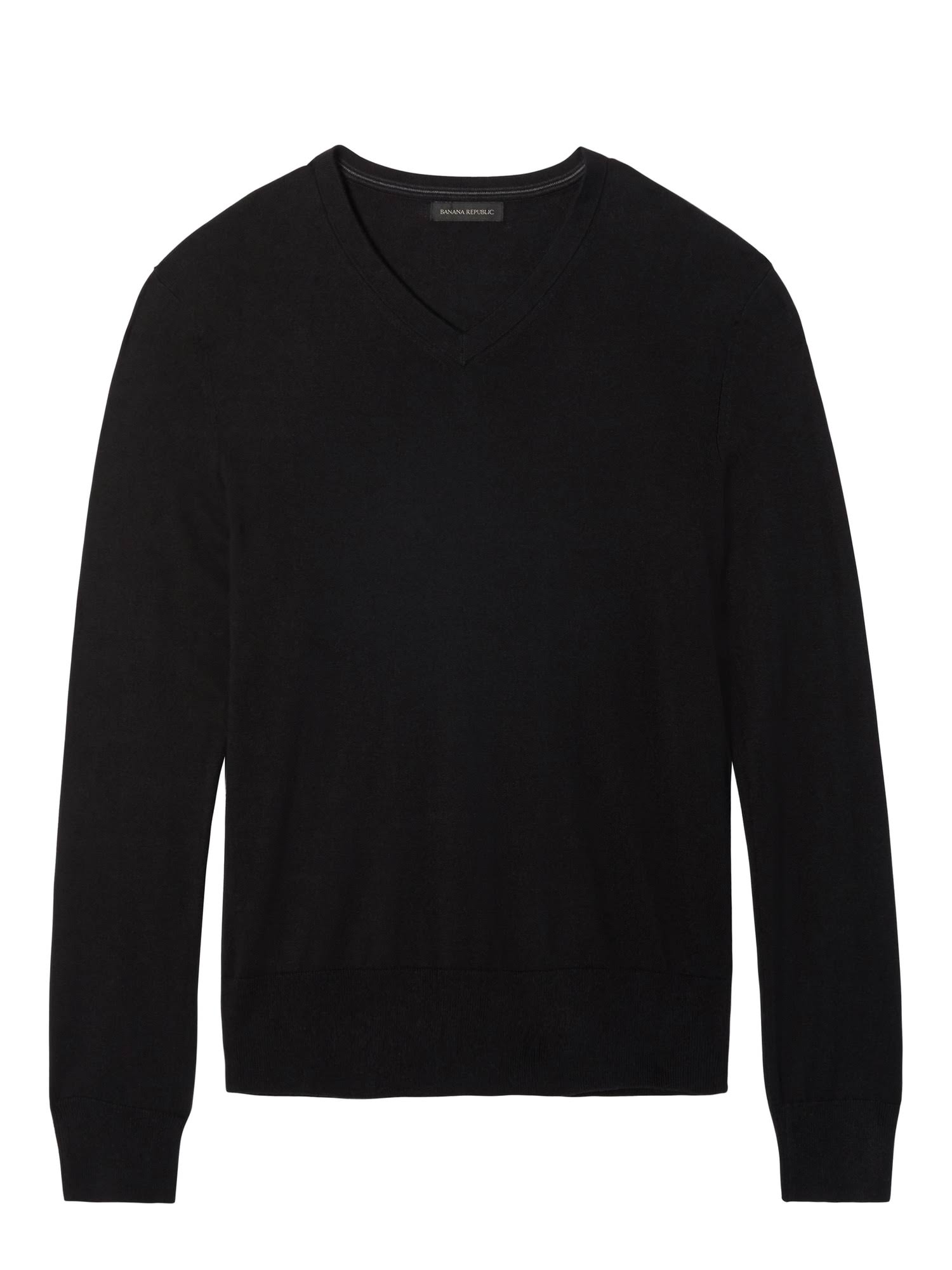Banana Republic Men's Slim Silk Cotton Cashmere V-Neck Sweater Black Size L