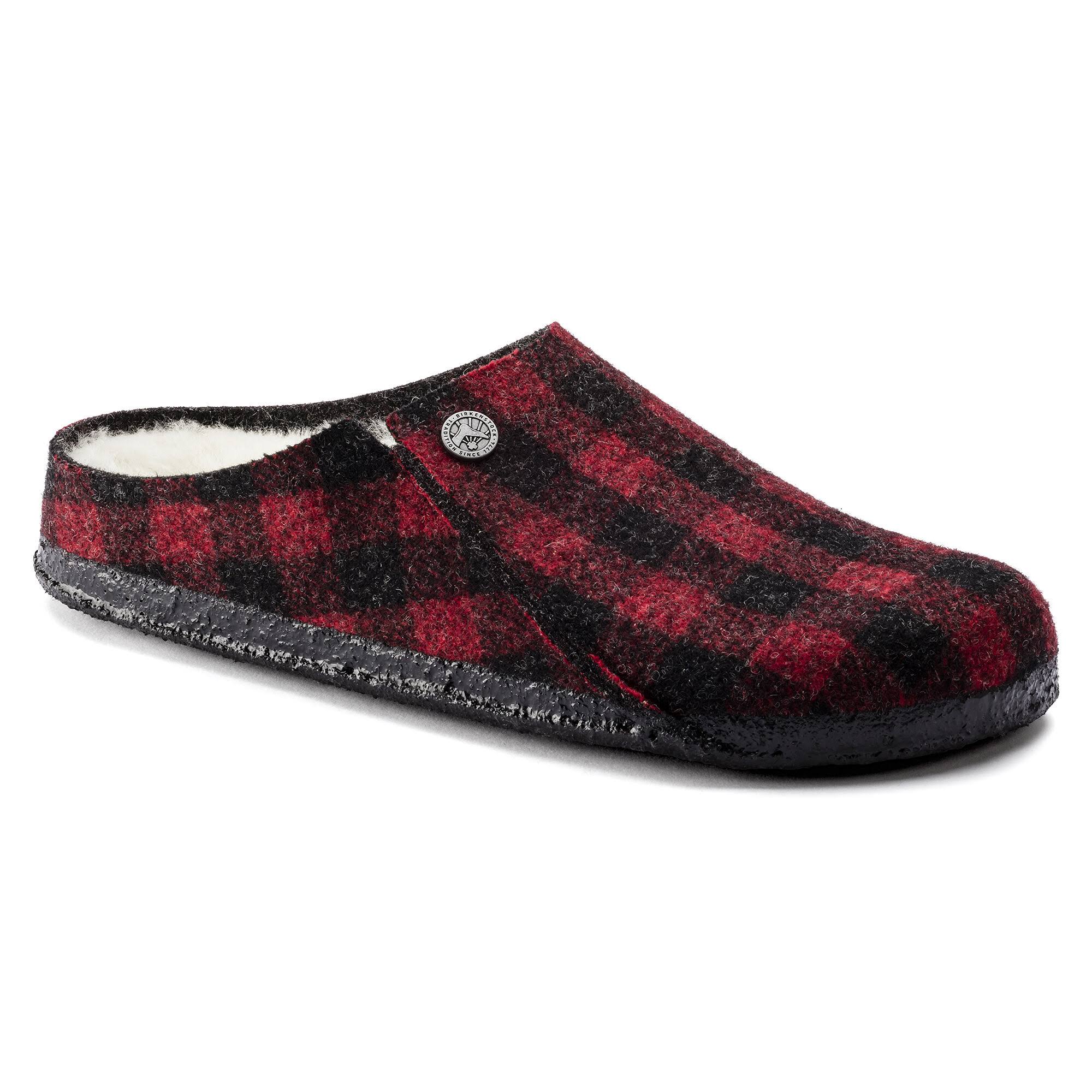 Birkenstock Zermatt Wool Felt Plaid Red Shearling Clogs