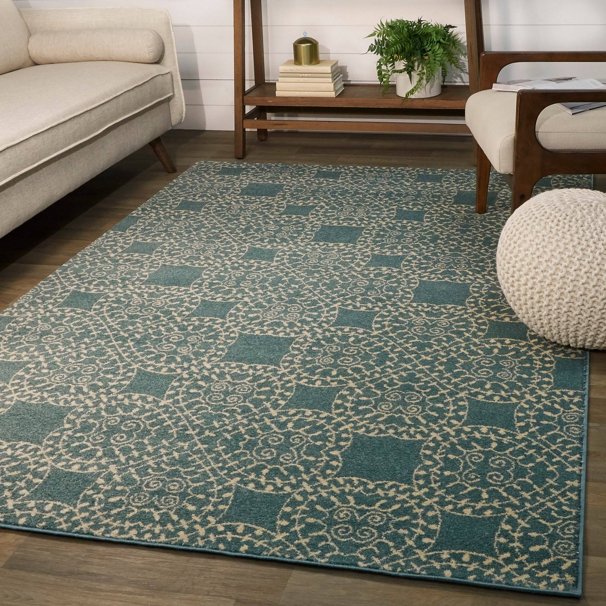 BALTA Cooper Teal 5 ft. x 7 ft. Clover Medallion Area Rug, Blue