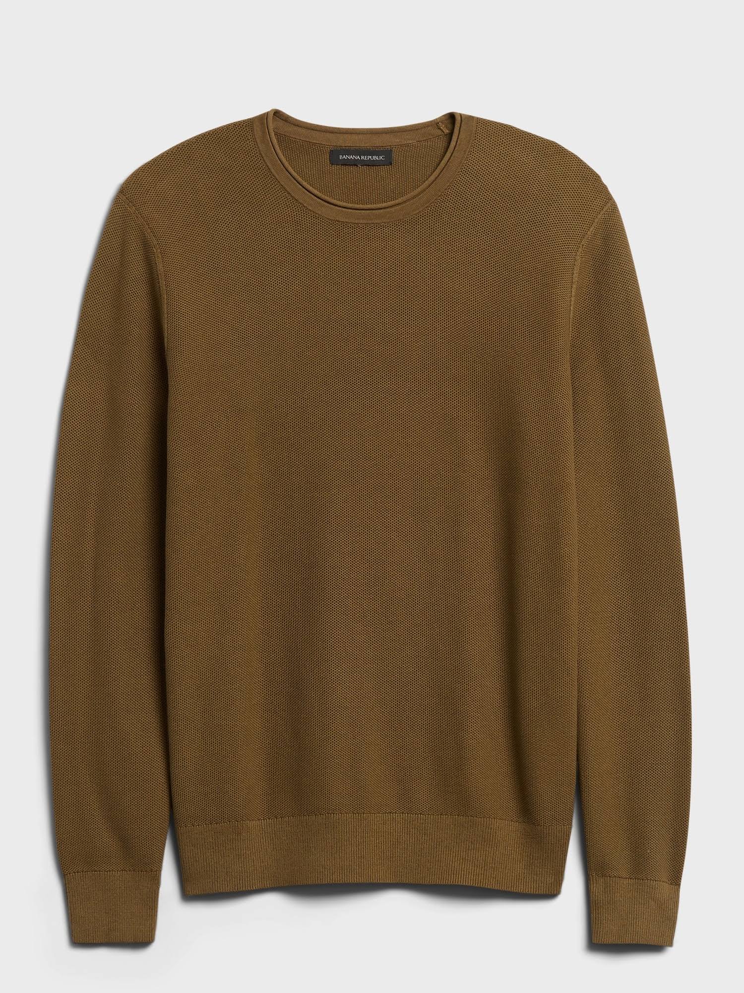 Banana Republic Men's Supima Waffle-Knit Sweater Olive You Size M