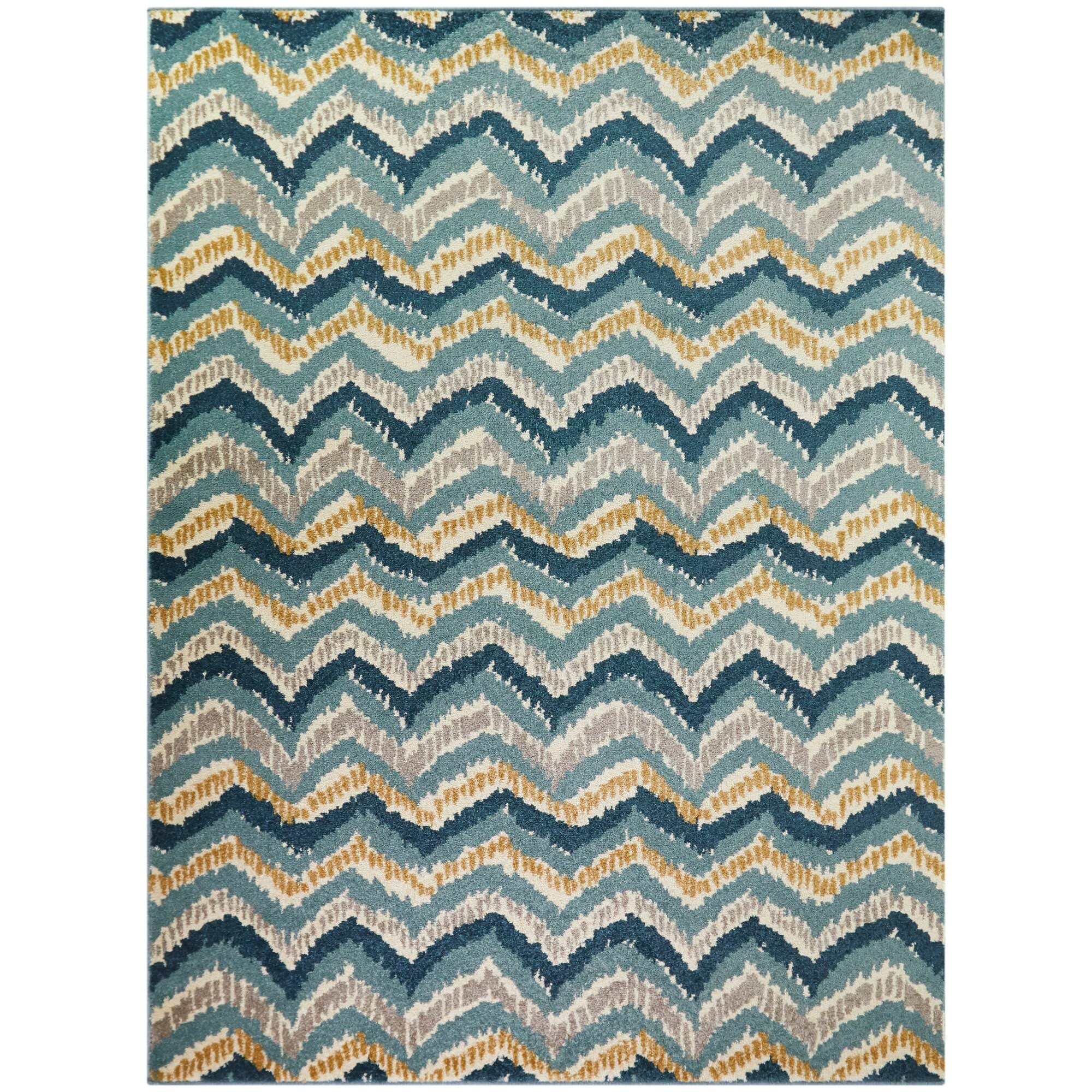 BALTA Fazio Dark Blue 8 ft. x 10 ft. Modern Chevron Area Rug