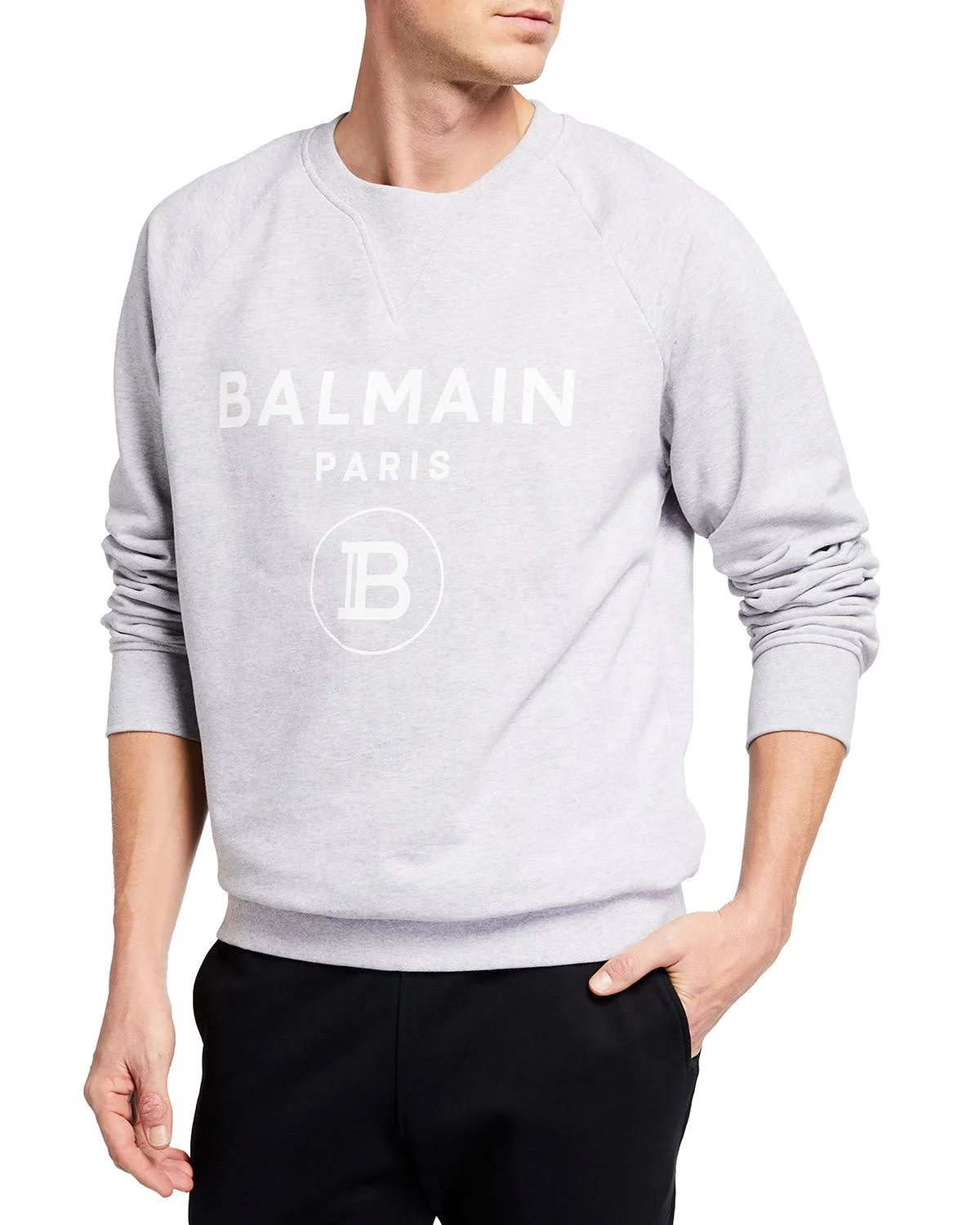 Balmain Men's Logo-Print Sweatshirt, Grey/Lt Pink, Men's, L