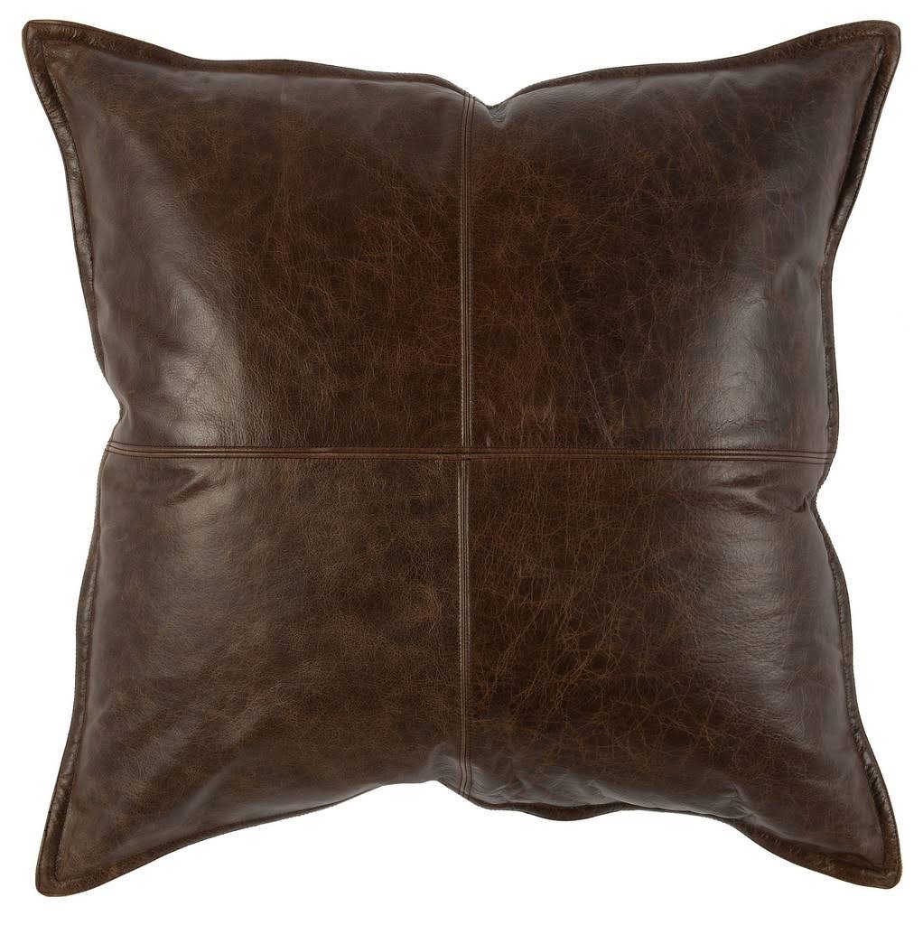 Kosas Home Cheyenne 100% Leather 22x22 Throw Pillow, Chocolate Brown