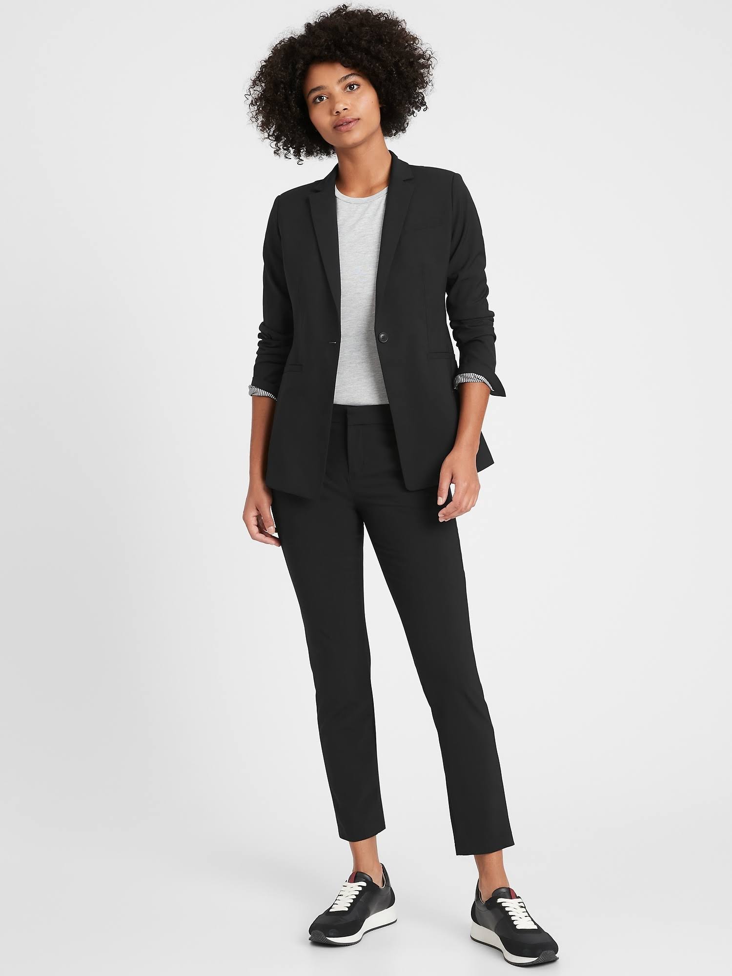 Banana Republic Women's Long & Lean-Fit Washable Wool-Blend Blazer Black Size 12
