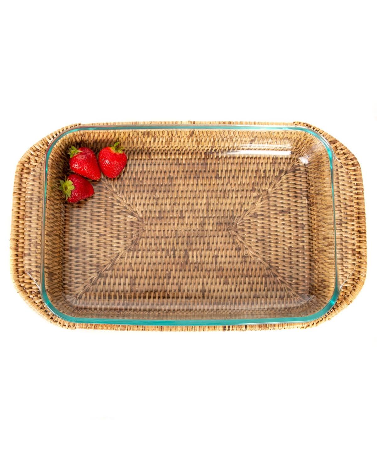 Artifacts Trading Rattan Rectangular Baker Basket with Pyrex Included Size: 15x22 x 10x22 x 2