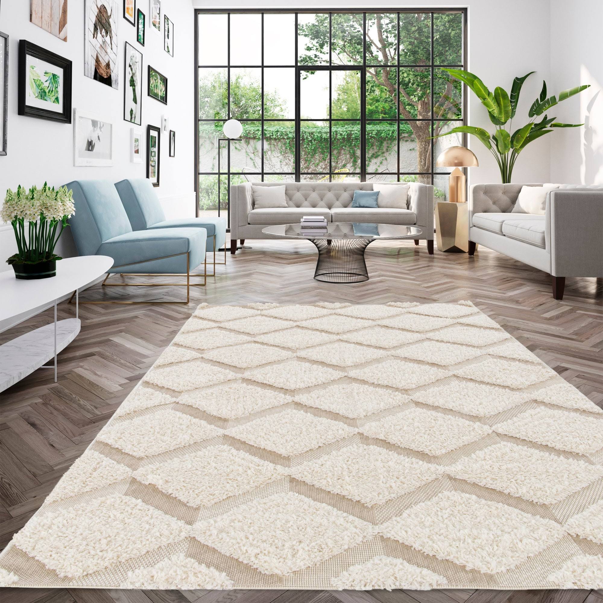 Soller Geometric Shag Area Rug - 7&10x22 x 10& - Cream