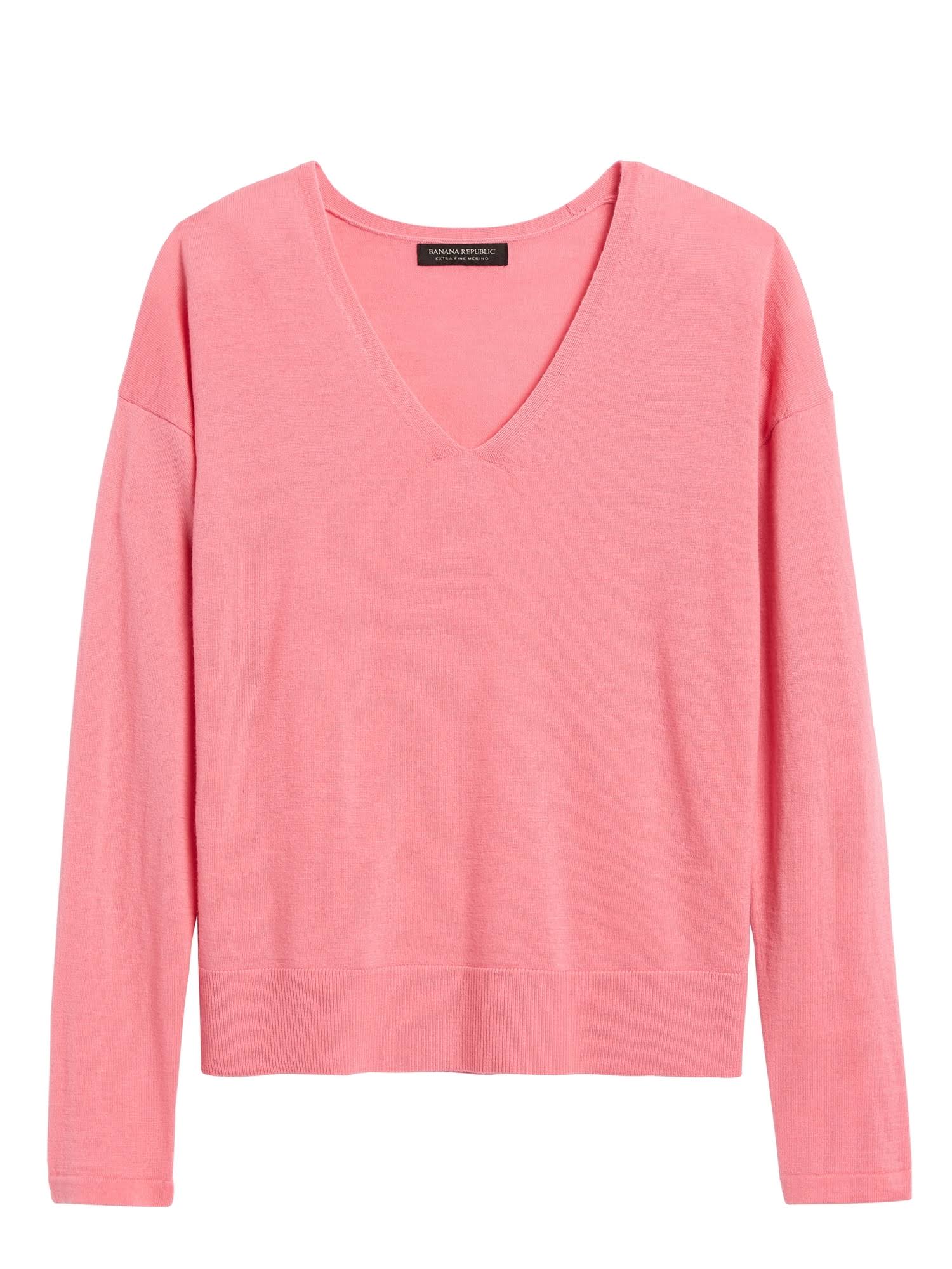 Banana Republic Women's Washable Merino V-Neck Sweater Guava Pink Size S