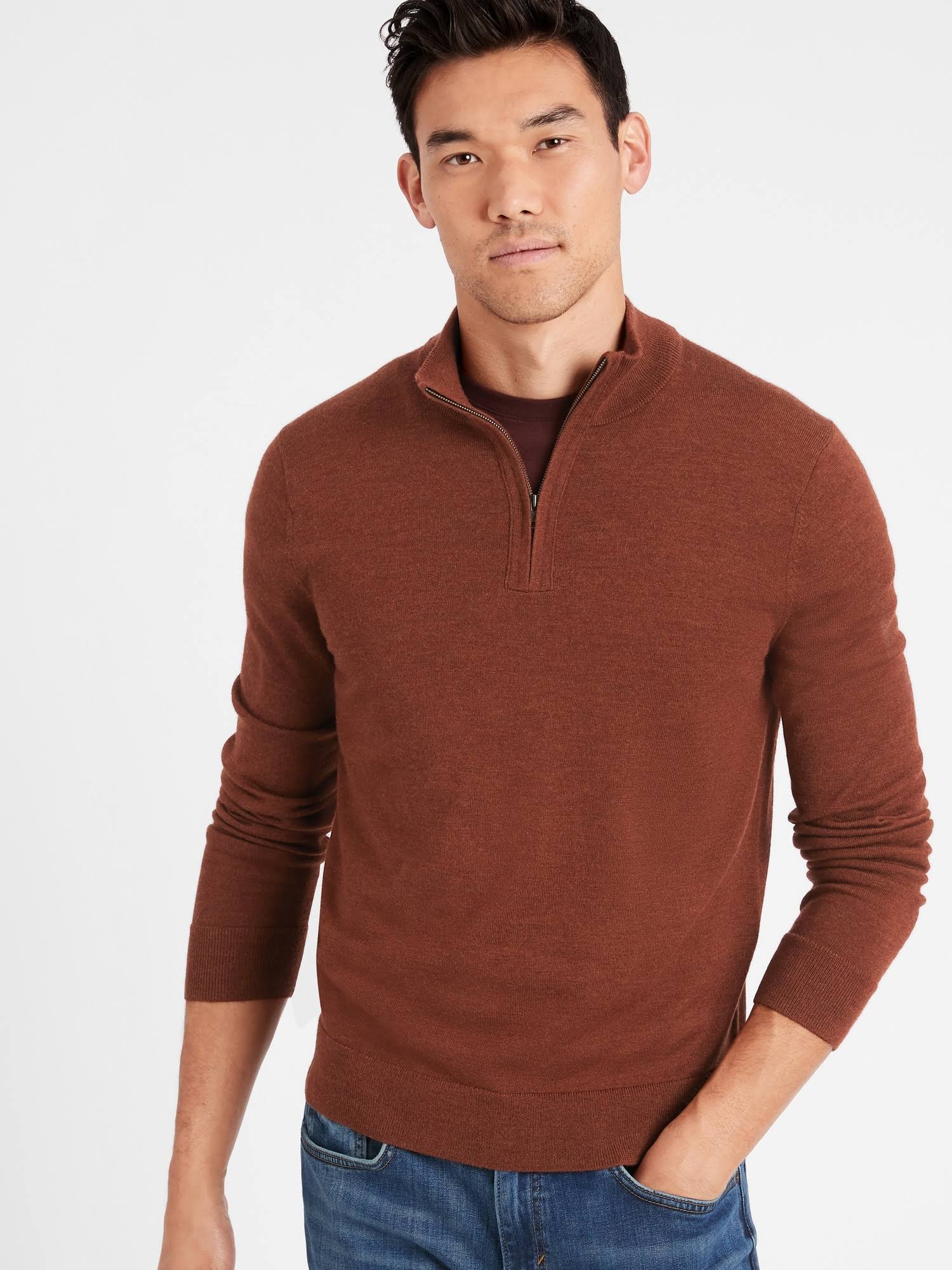 Banana Republic Men's Merino Half-Zip Sweater Burnt Caramel Size L
