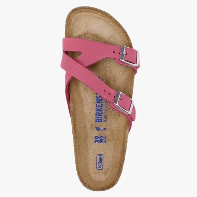 Birkenstock Yao Balance Fuchsia Tulip Nubuck Leather Cross Strap Mules