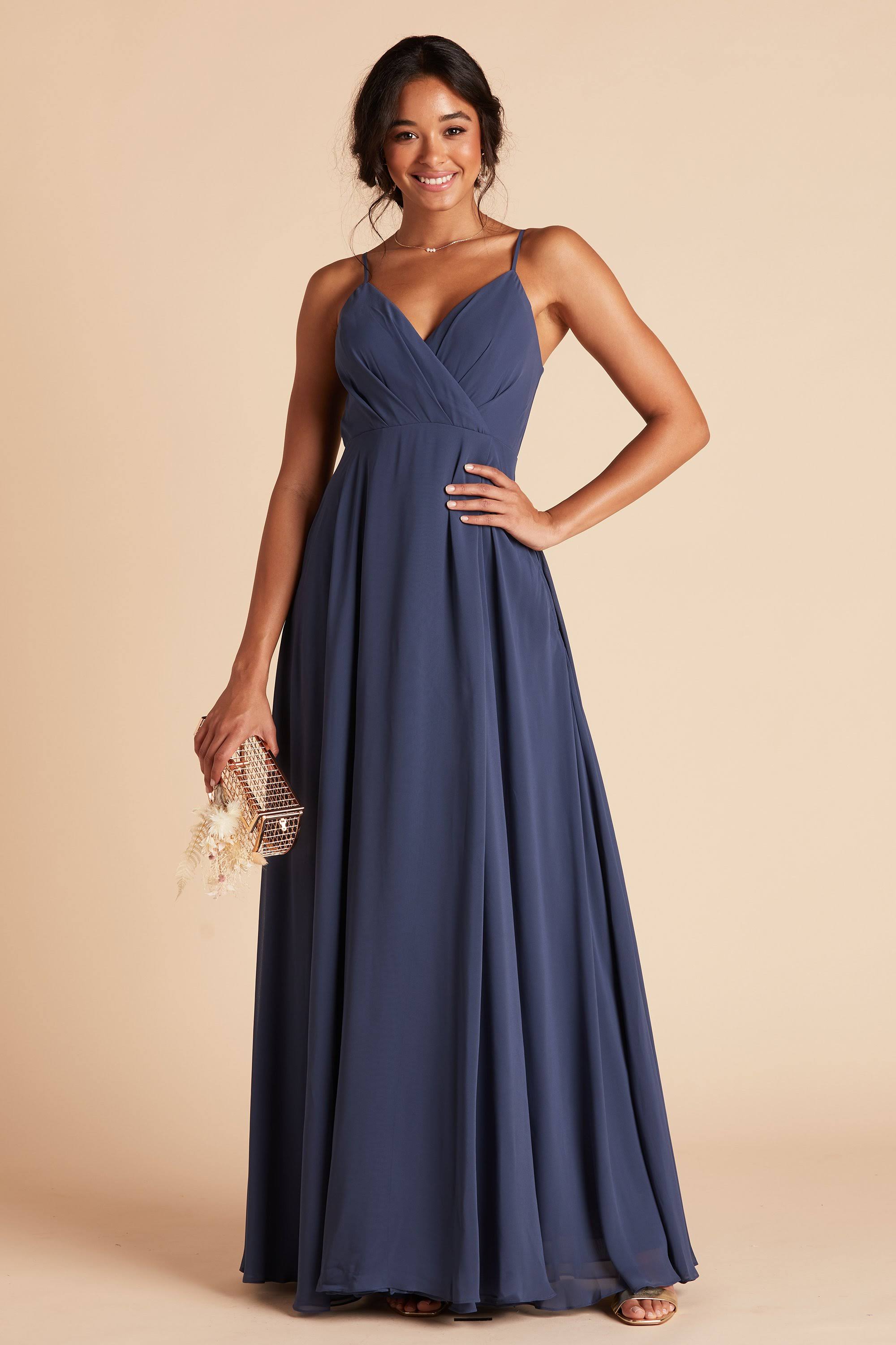 Birdy Grey Kaia Chiffon Bridesmaid Dress in Slate Blue Xs / Slate Blue