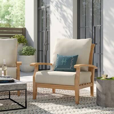 Summerton Teak Patio Chair with Cushions Birch Lane Cushion Color: Beige, Frame Color: Natural Teak