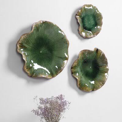 3 Piece Ceramic Flowers Wall Decor Set Birch Lane Color: Green