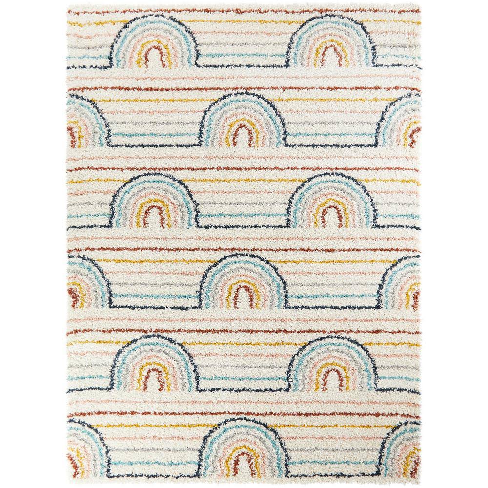 BALTA Hailey Rainbow Shag White 4 ft. x 6 ft. Area Rug