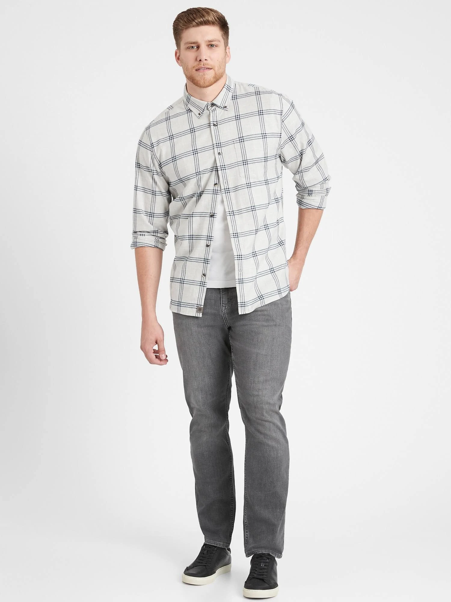 Banana Republic Men's Slim Rapid Movement Denim Jean with Coolmax Technology Slate Gray Wash Size 28W 32L