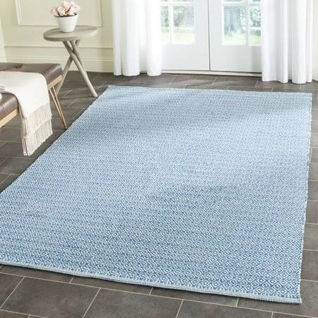Bungalow Rose Hampden Handwoven Cotton Ivory/Blue Area Rug, Size: 6&