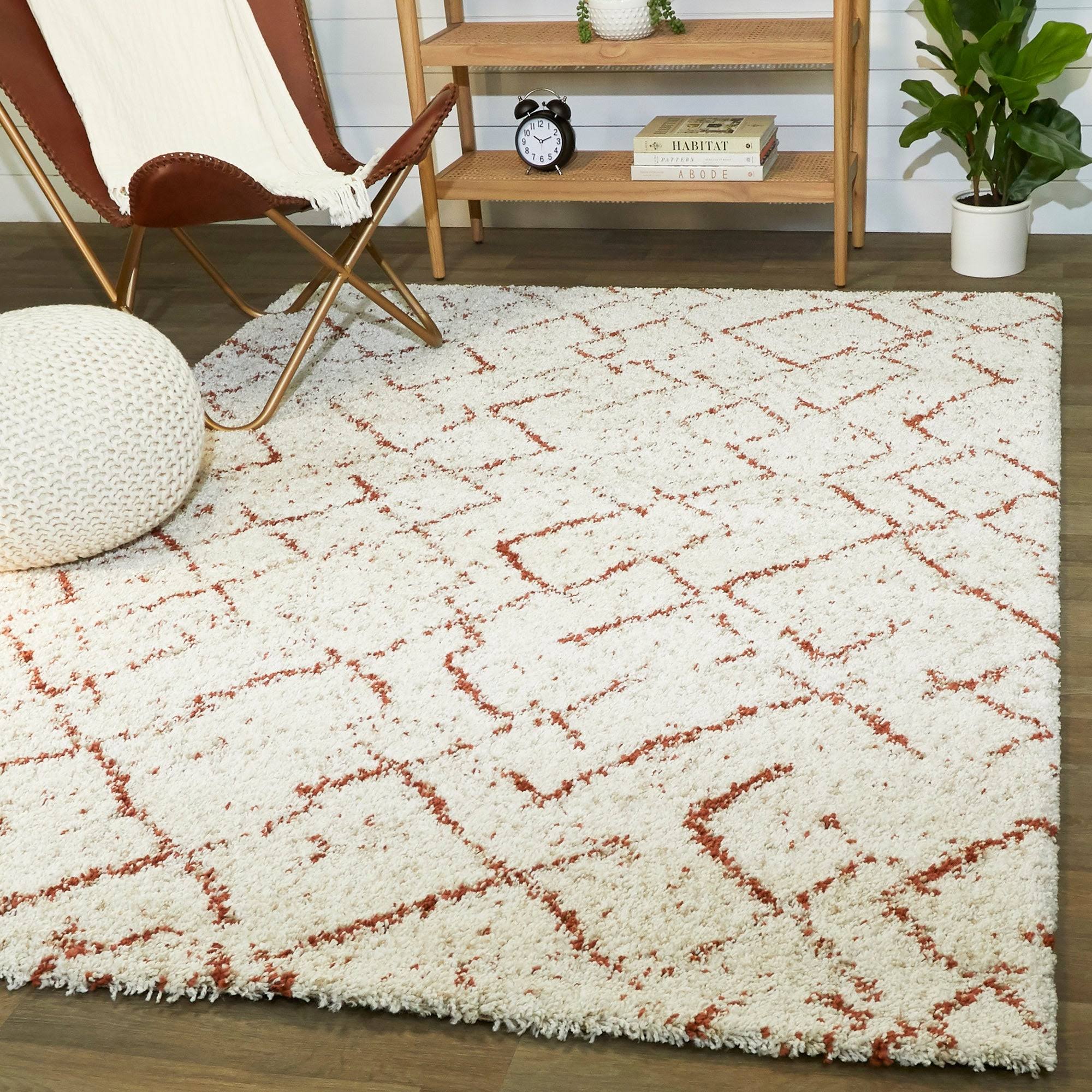 Albini Tribal Shag Area Rug - 5&3x22 x 7& - White/Orange