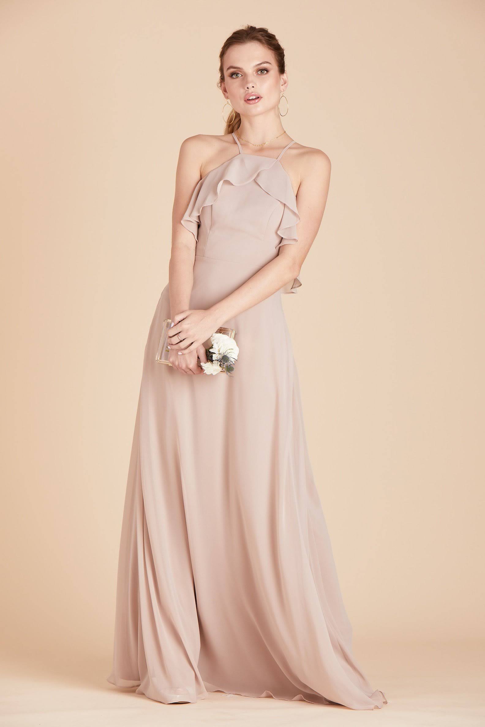 Birdy Grey Jules Chiffon Bridesmaid Dress in Taupe S / Taupe