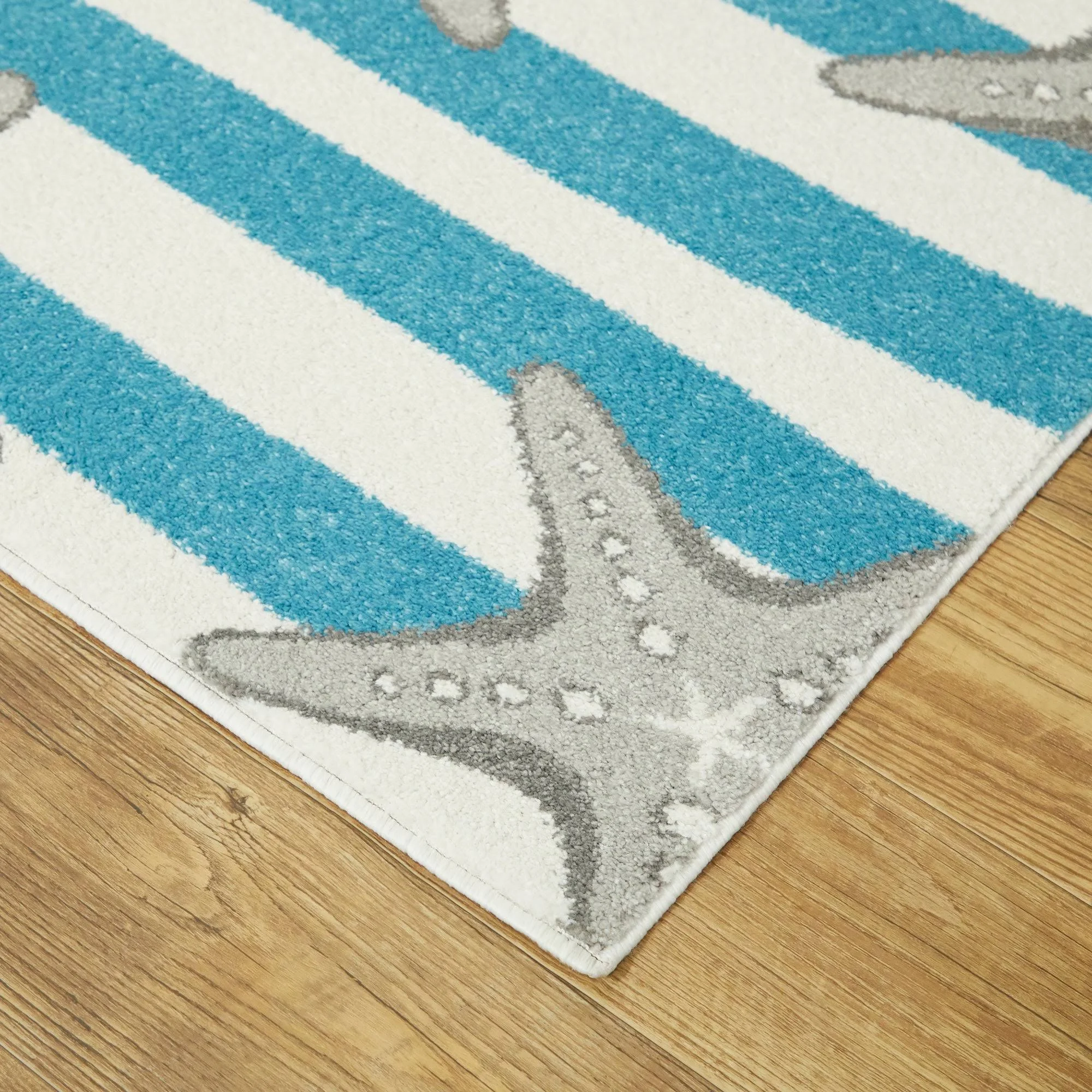 Sereia Starfish Coastal Striped Area Rug - 2&7x22 x 7& Runner - Teal/Grey