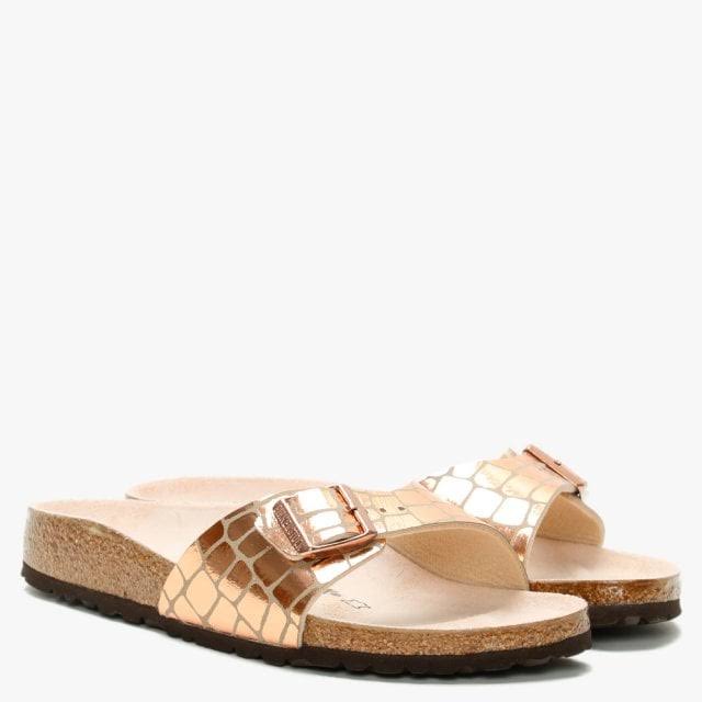 Birkenstock Madrid Gator Gleam Copper Mules Size: 39, Colour: Pink Met