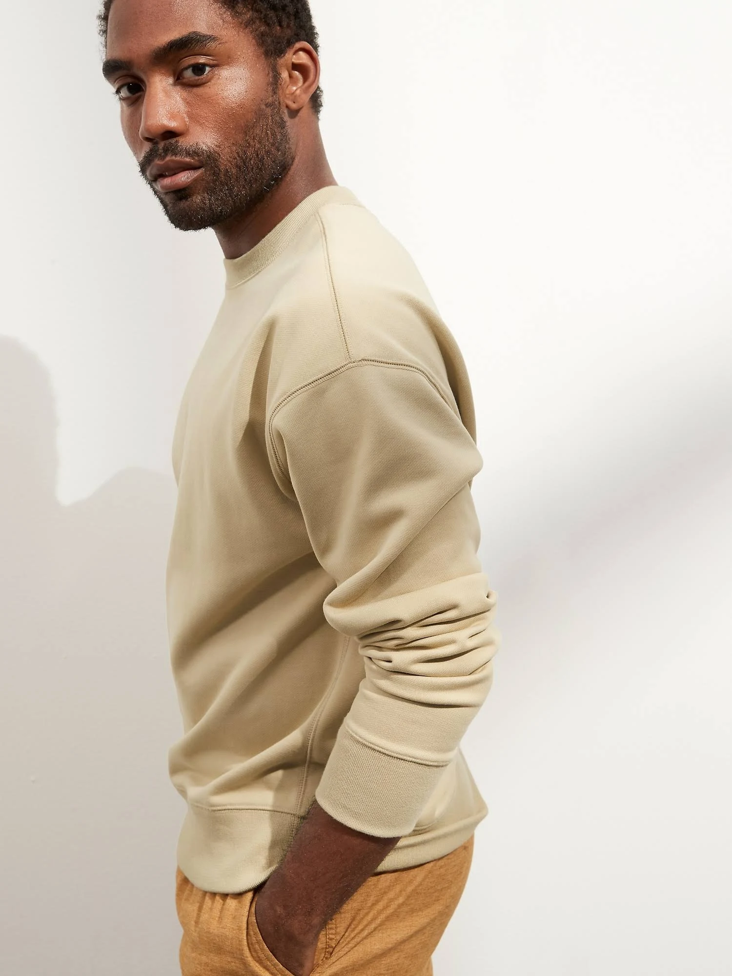 Banana Republic Men's French Terry Crew-Neck Sweatshirt Beige Baja Sand Size XL