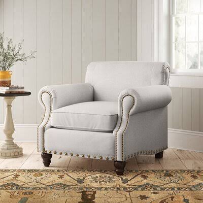 Landry 40x22 Wide Down Cushion Armchair Birch Lane Body Fabric: Tina Gulfstream, Nailhead Detail: Old Gold Spotted