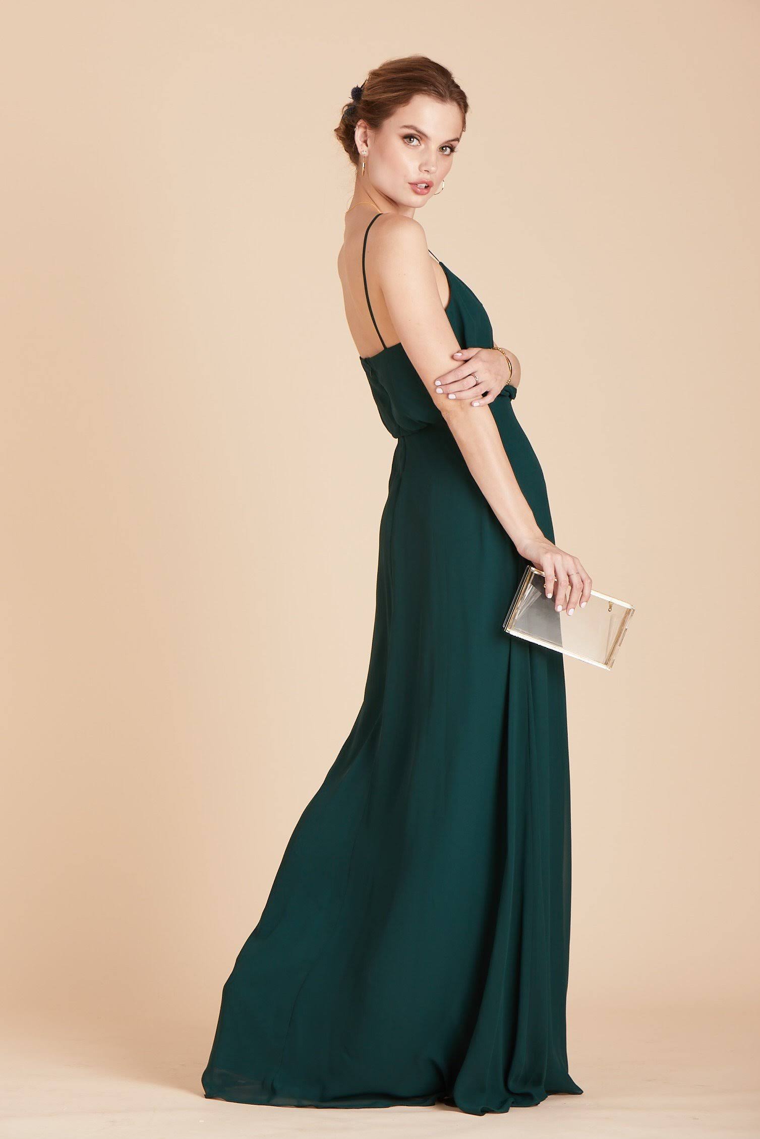 Gwennie Chiffon Bridesmaid Dress in Emerald XL / Emerald / No Slit