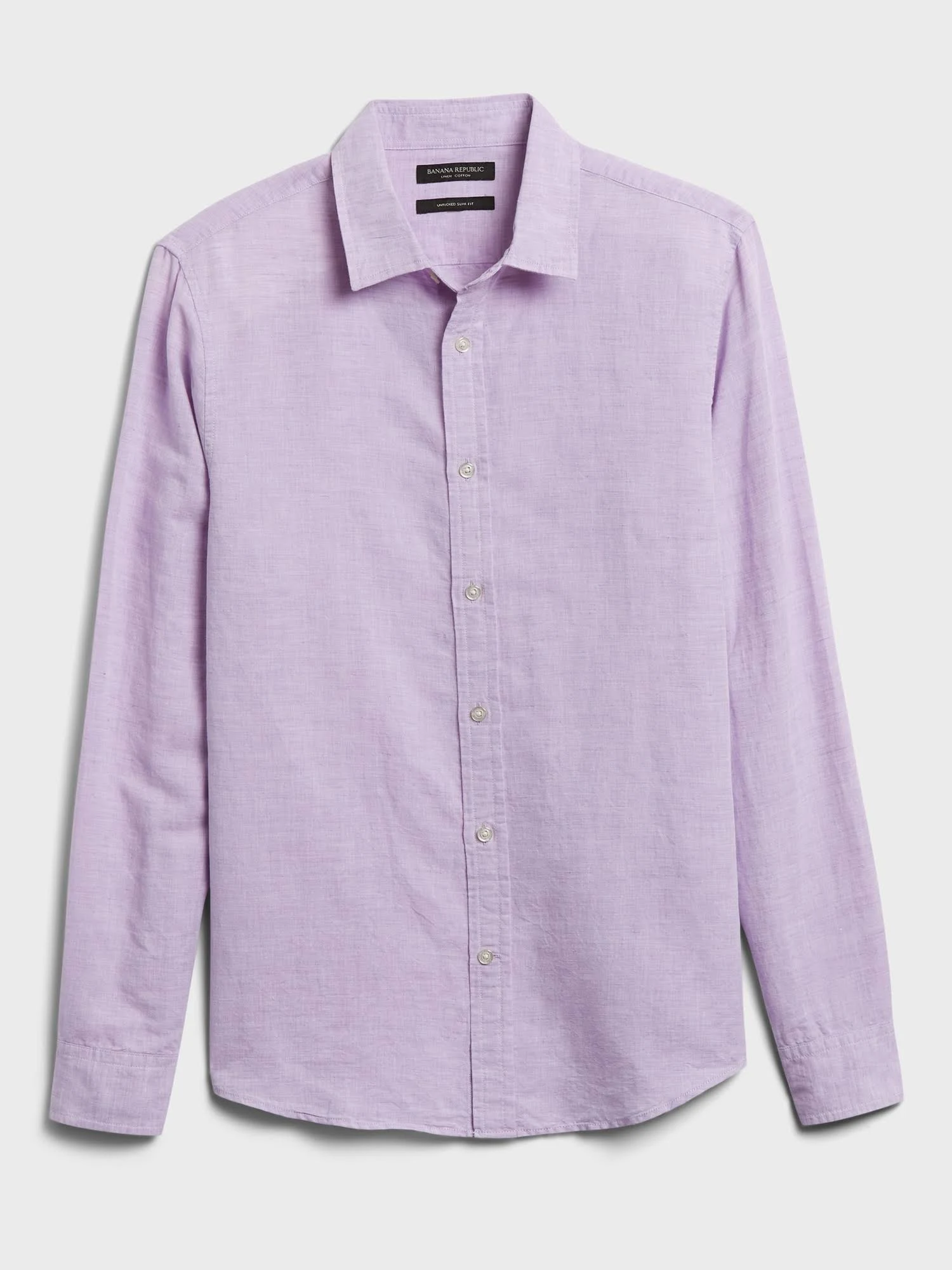 Banana Republic Men's Untucked Slim-Fit Linen-Cotton Shirt Classic Lavender Linen & Cotton Size S