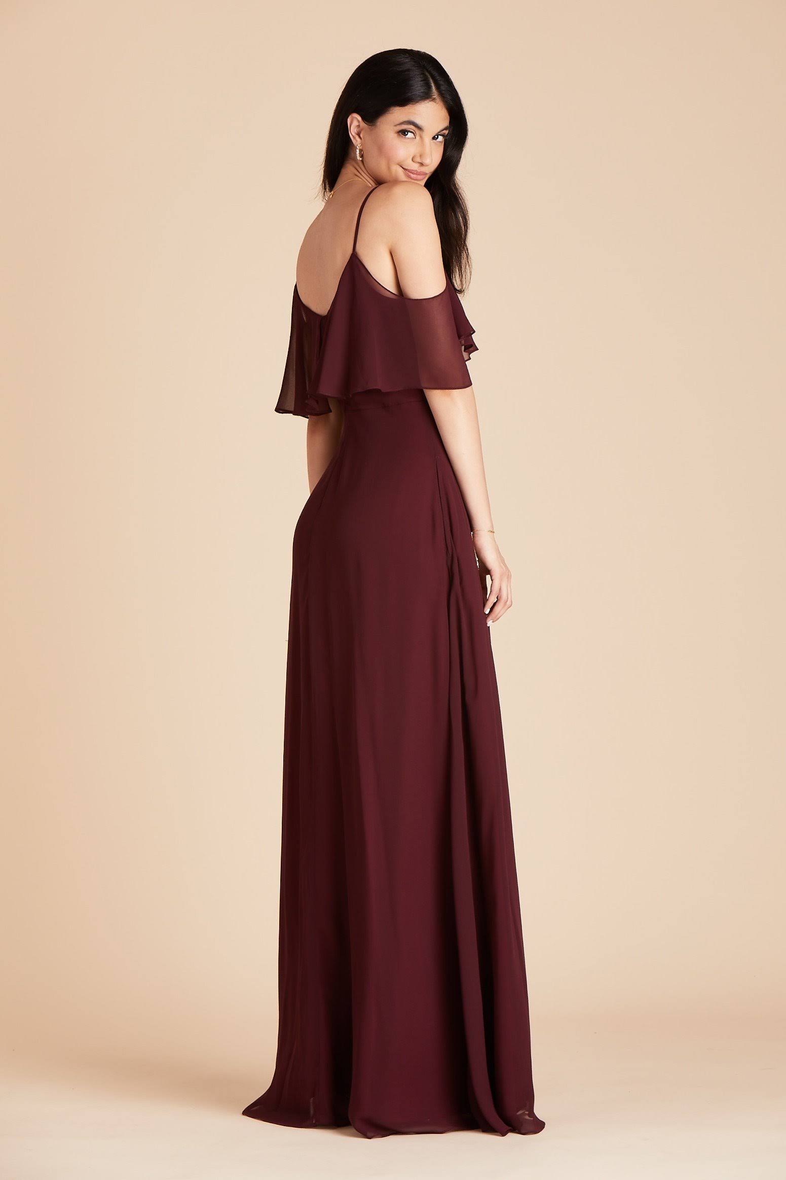 Birdy Grey Jane Convertible Chiffon Bridesmaid Dress in Cabernet S / Cabernet / No Slit