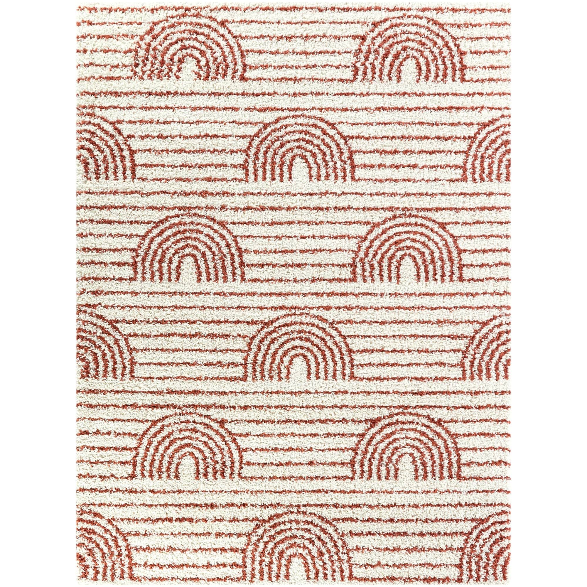 Hailey Kids Rainbow Print Shag Berber Area Rug - 6&7x22 x 9& - White