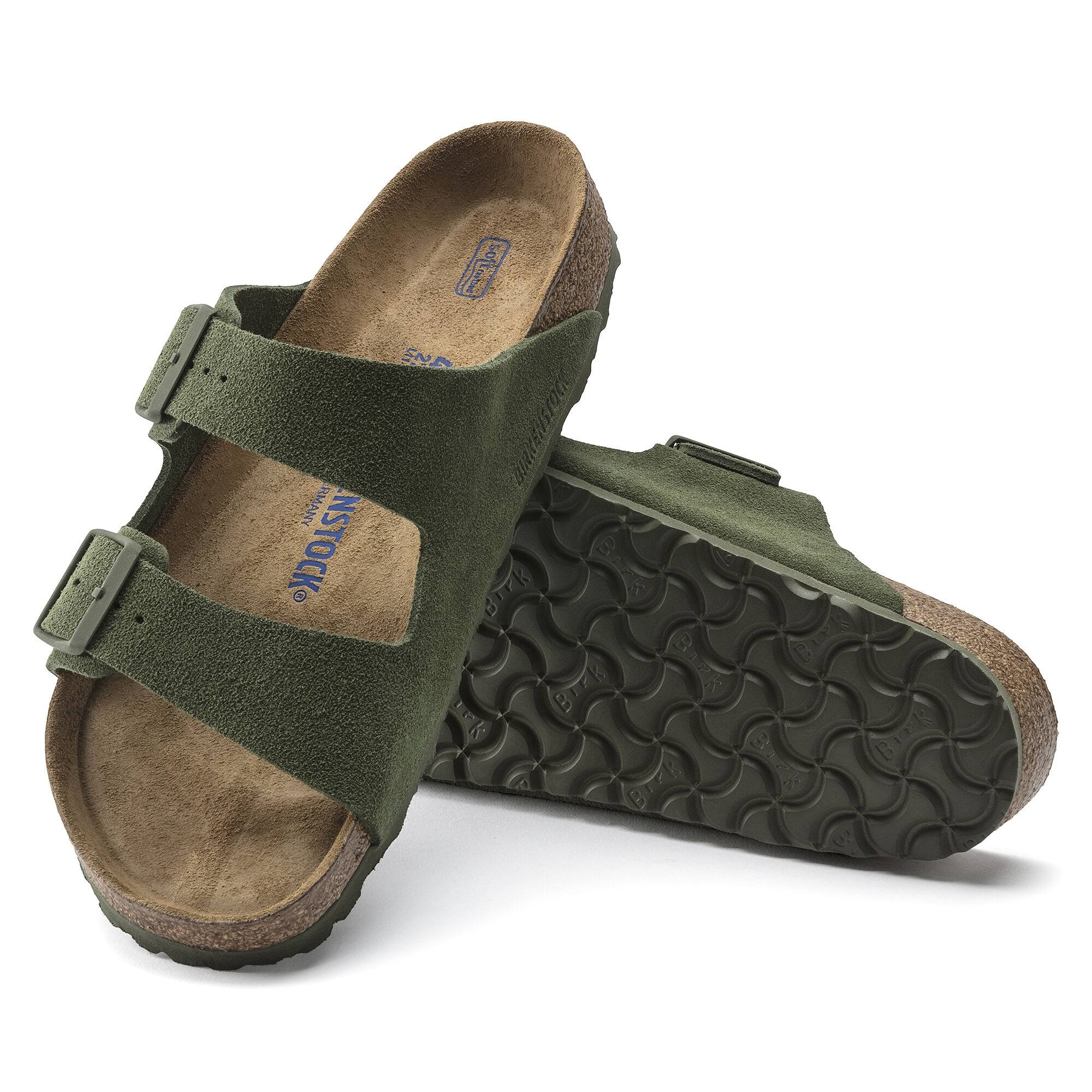 Birkenstock Arizona Suede Leather Deep Lichen Two-Strap Sandals