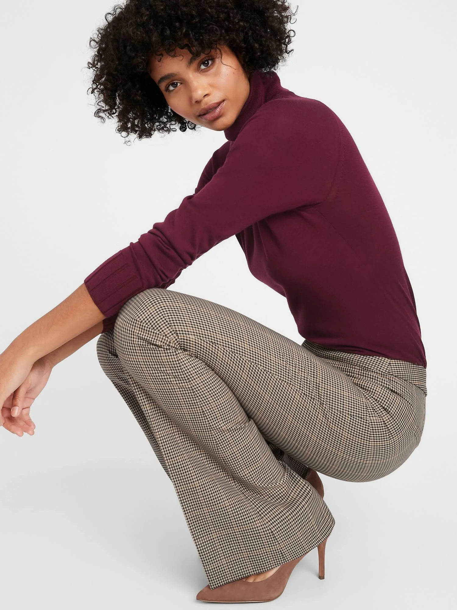 Banana Republic Women's High-Rise Flare Sloan Pant Brown & Black Plaid Size 0 Regular