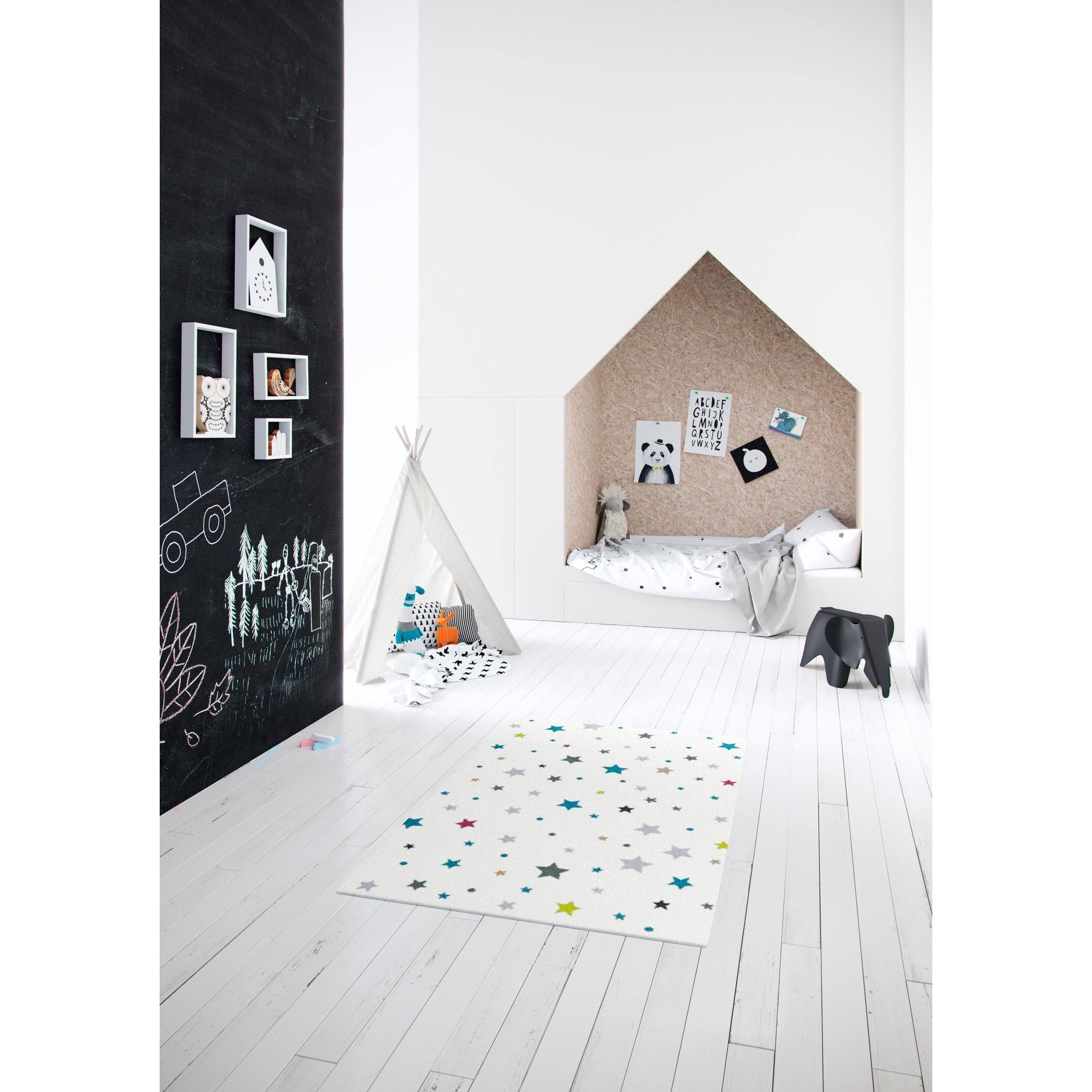 Twinkling Stars White Multi Area Rug - 3&11 x 5&6