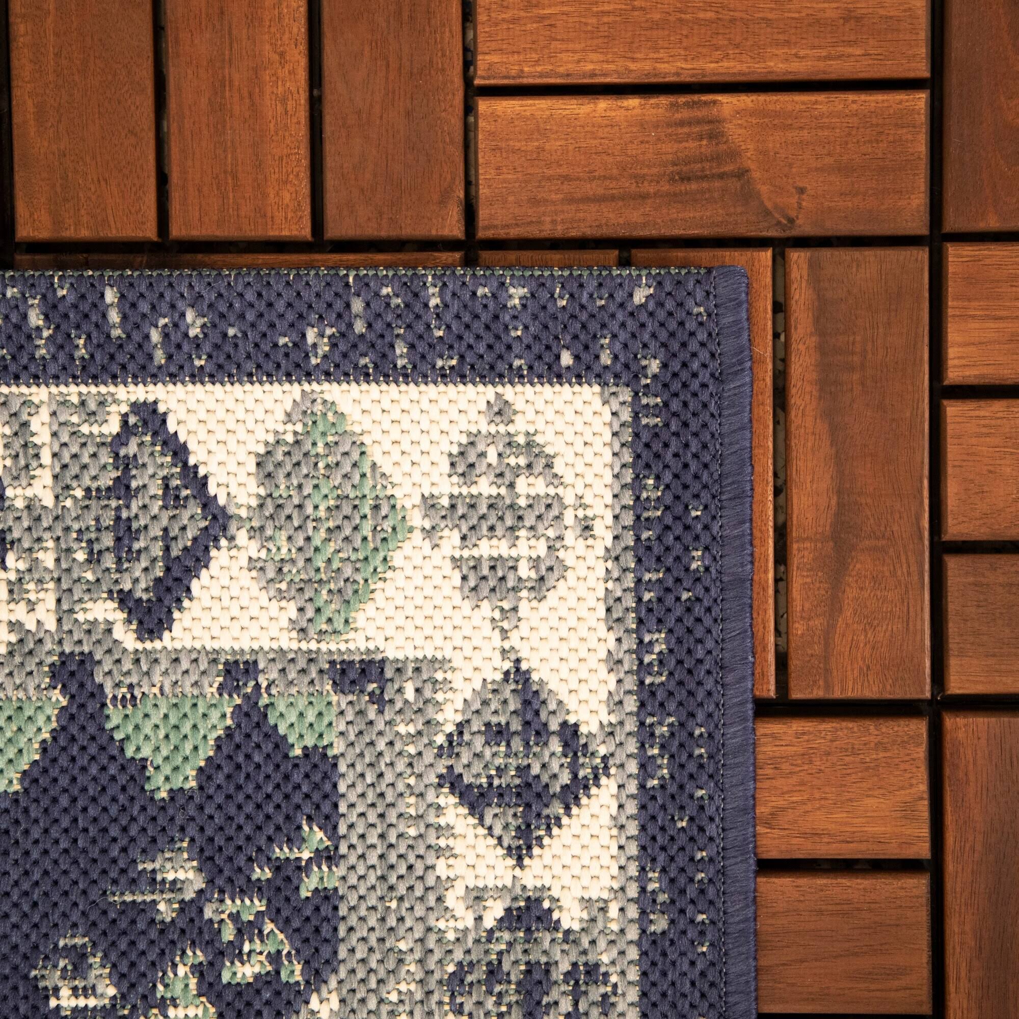Augusto Border Indoor/Outdoor Area Rug - 2& x 7& Runner - Dark Blue
