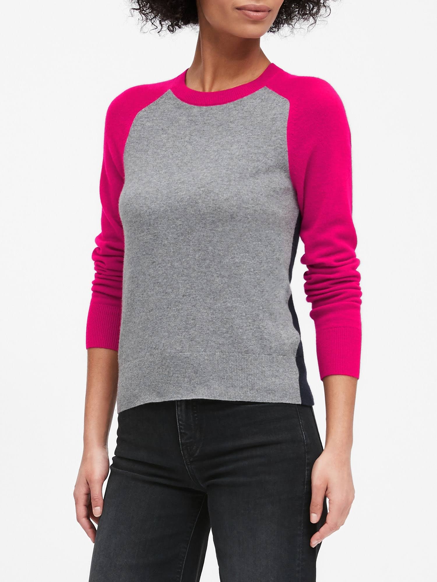 Banana Republic Women's Italian Merino-Blend Raglan Sweater Heather Gray, Hot Pink & Navy Size XS
