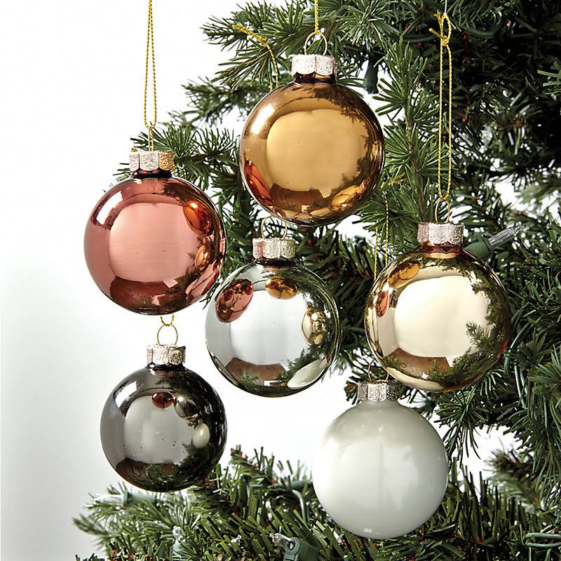 Mixed Metals Glass Ornaments - Set of 12 60mm - Ballard Designs