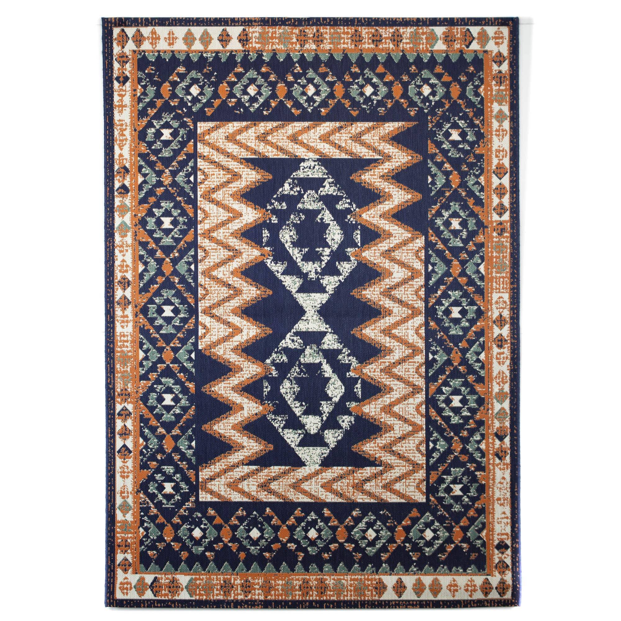 BALTA Rugs Augusto Modern Southwestern Indoor/Outdoor Area Rug, Dark Blue, 7&10x22 x 10&