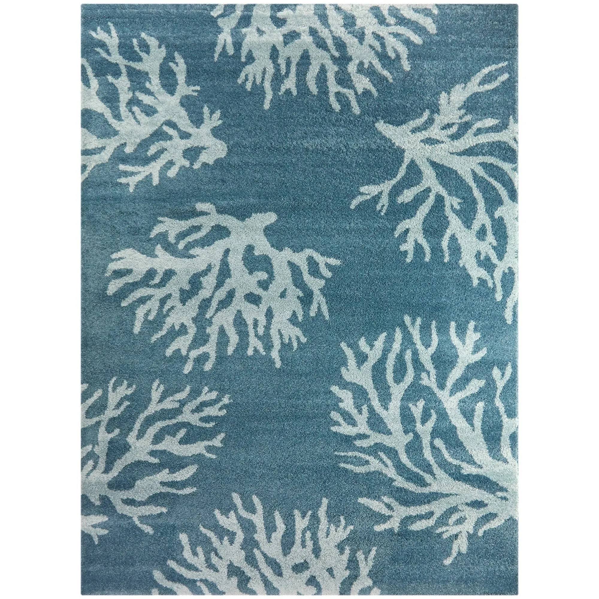 BALTA Caistor Blue 8 ft. x 10 ft. Coastal Coral Print Area Rug